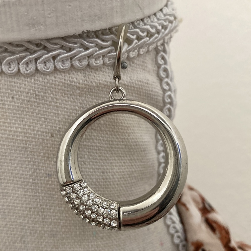 Silver & Rhinestone Circle Earrings - Picture 3 of 4